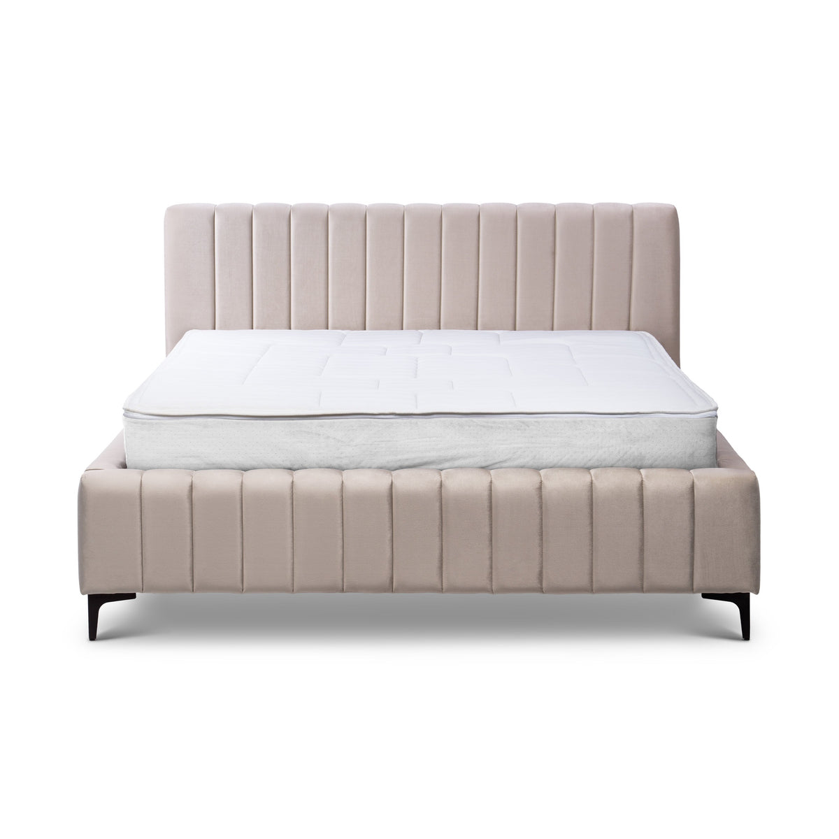 Drevy Upholstered Ottoman Bed with Storage, Modern Style – Fresh Velvet, Vertical Stitching – front view
