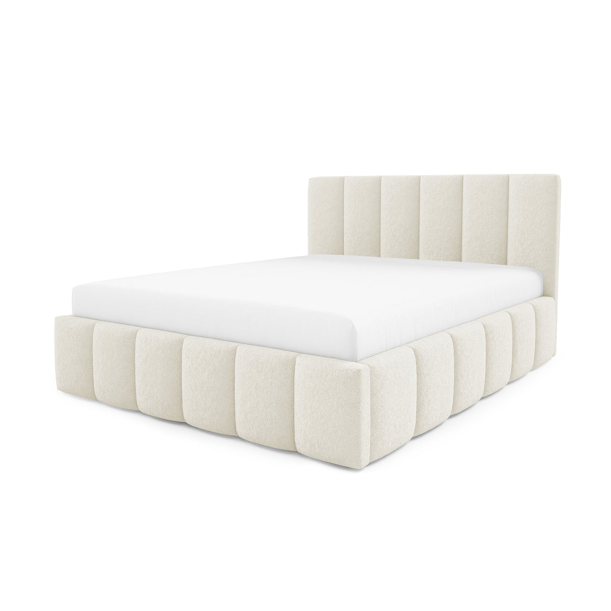 Nerom Quilted Upholstered Ottoman Bed with Bedding Storage, Various Sizes in Elegant Style 140x200, 160x200 and 180x200, Lambi Fabric – angled view | Pillovely