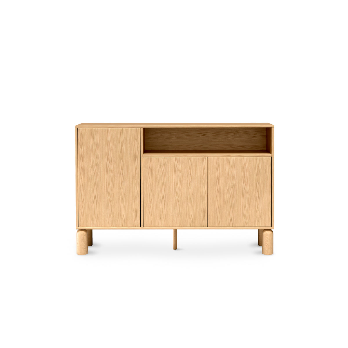 Fjord 3-door Sideboard 140x92 with an Open Compartment, Scandinavian Style – front view