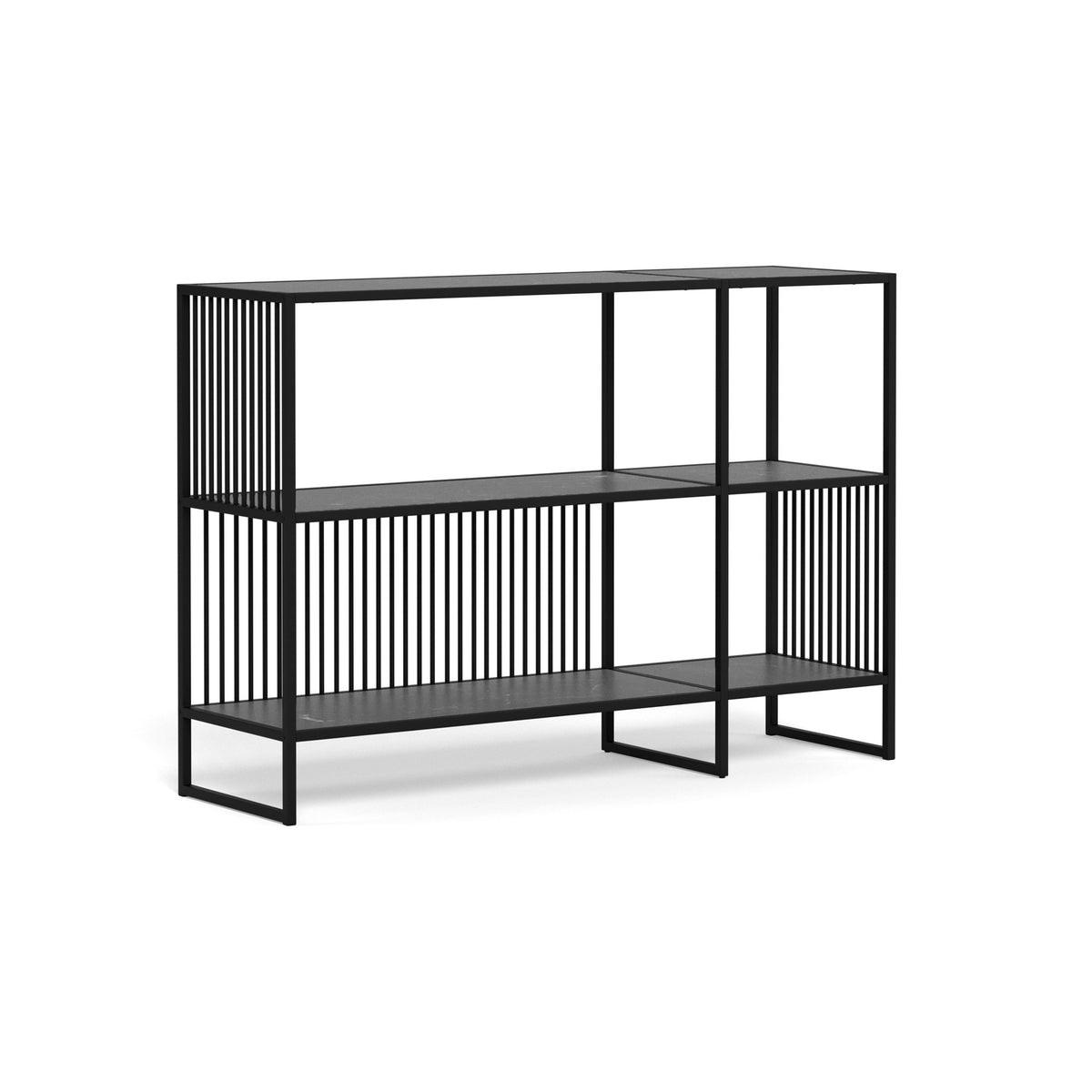 Cella Bookcase 120x83 with a Black Marble Effect, Modern Style – angled view | Pillovely