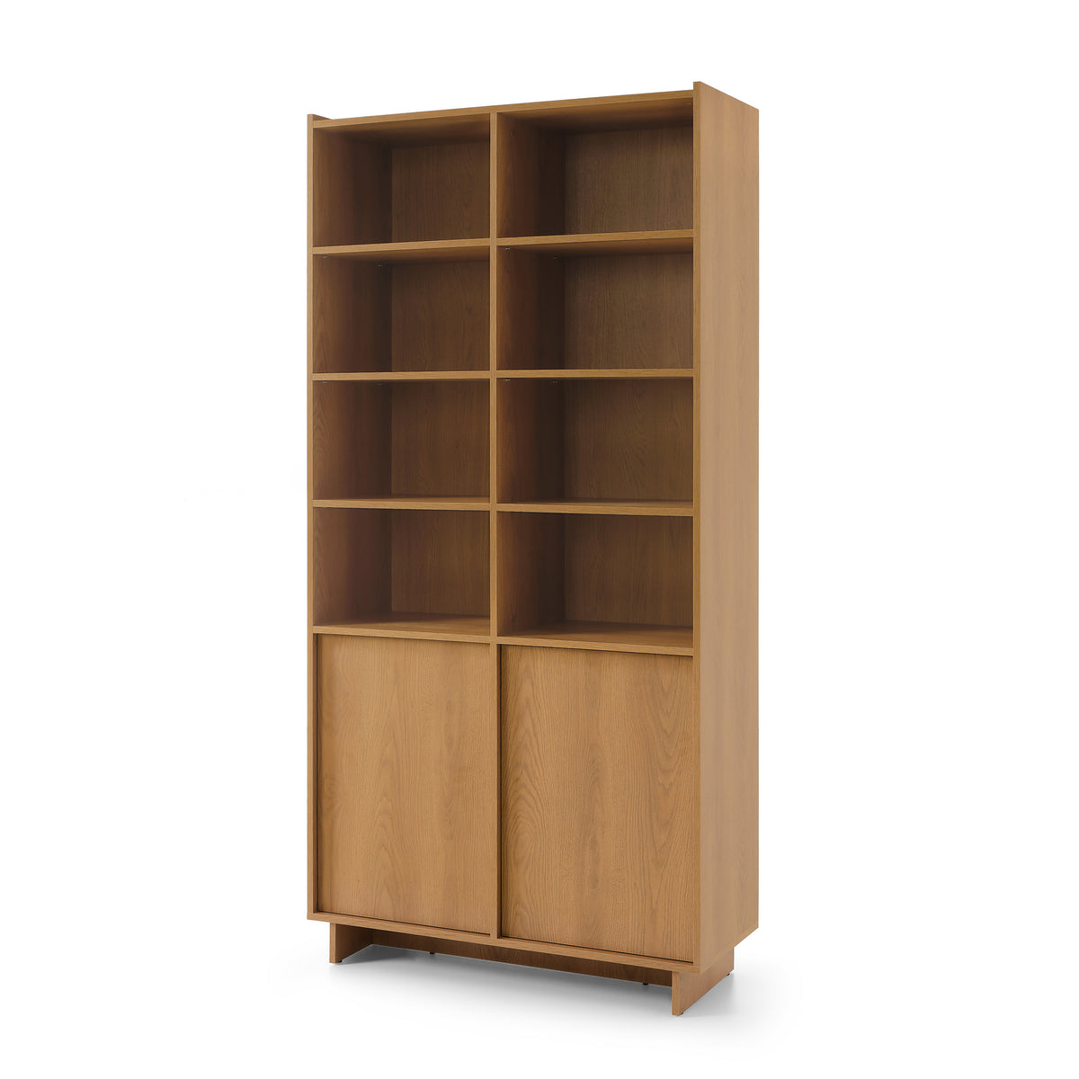 Kiyro Tall Bookcase 98x201 with Doors and Shelves, Japandi Style – angled view | Pillovely