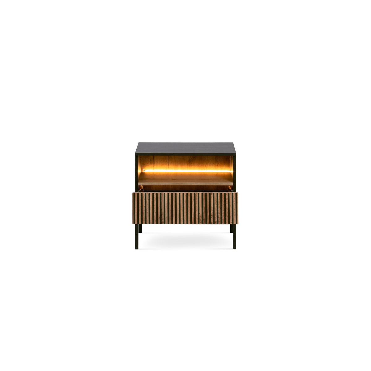 Lampy Bedside Table with Slatted Front 54x56 cm – with doors open