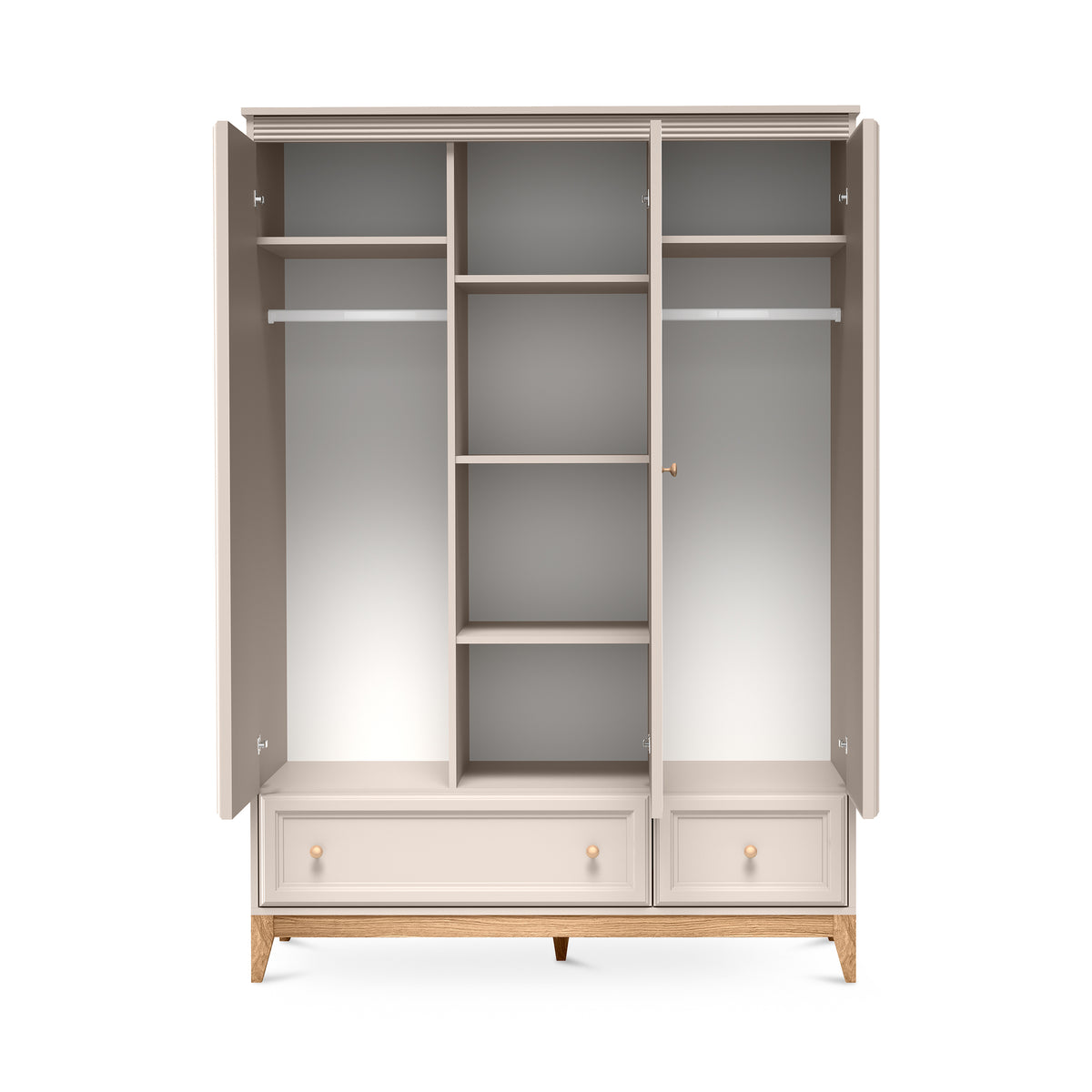 Serena Wardrobe with Mirror 136x193 with 3 Doors, Modern Classic Style – with doors open
