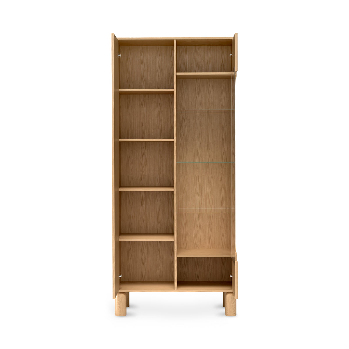 Hoge Fjord-vitrinekast 89x197 met glas in Scandinavische stijl - met open fronten