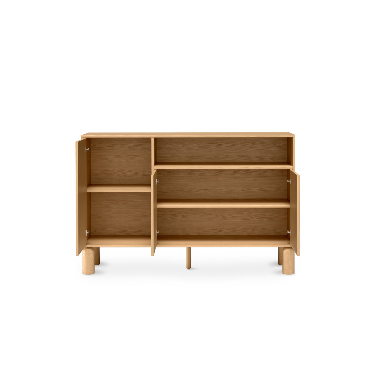 Fjord 3-door Sideboard 140x92 with an Open Compartment, Scandinavian Style – with doors open