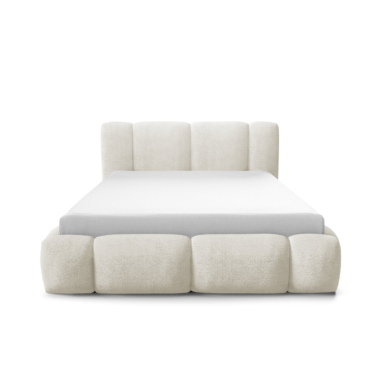 Neria Upholstered Ottoman Bed with Storage, Various Sizes in Japandi Style – front view