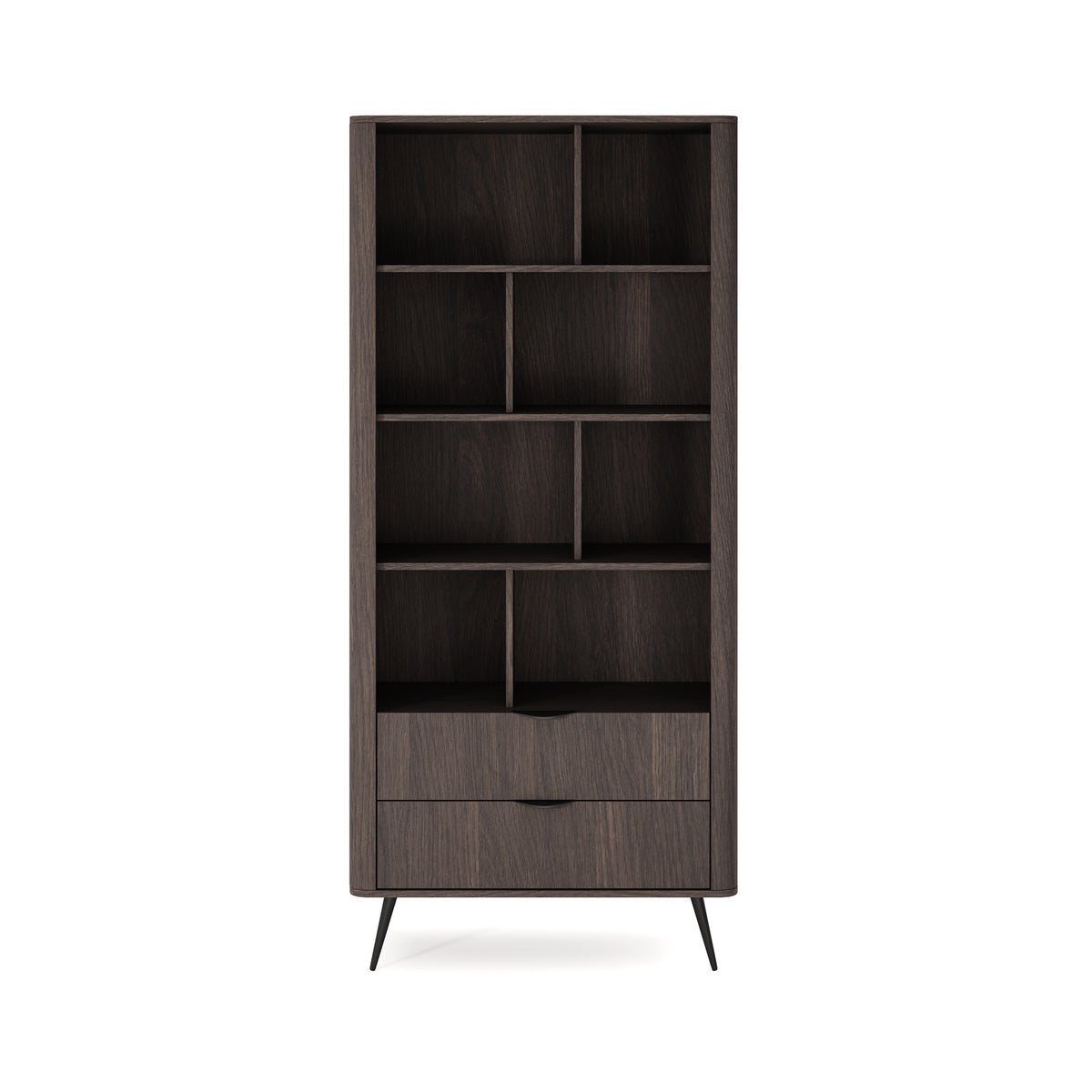 Velia Bookcase 88x194 with Open Shelves and Drawers, Soft Loft Style – front view