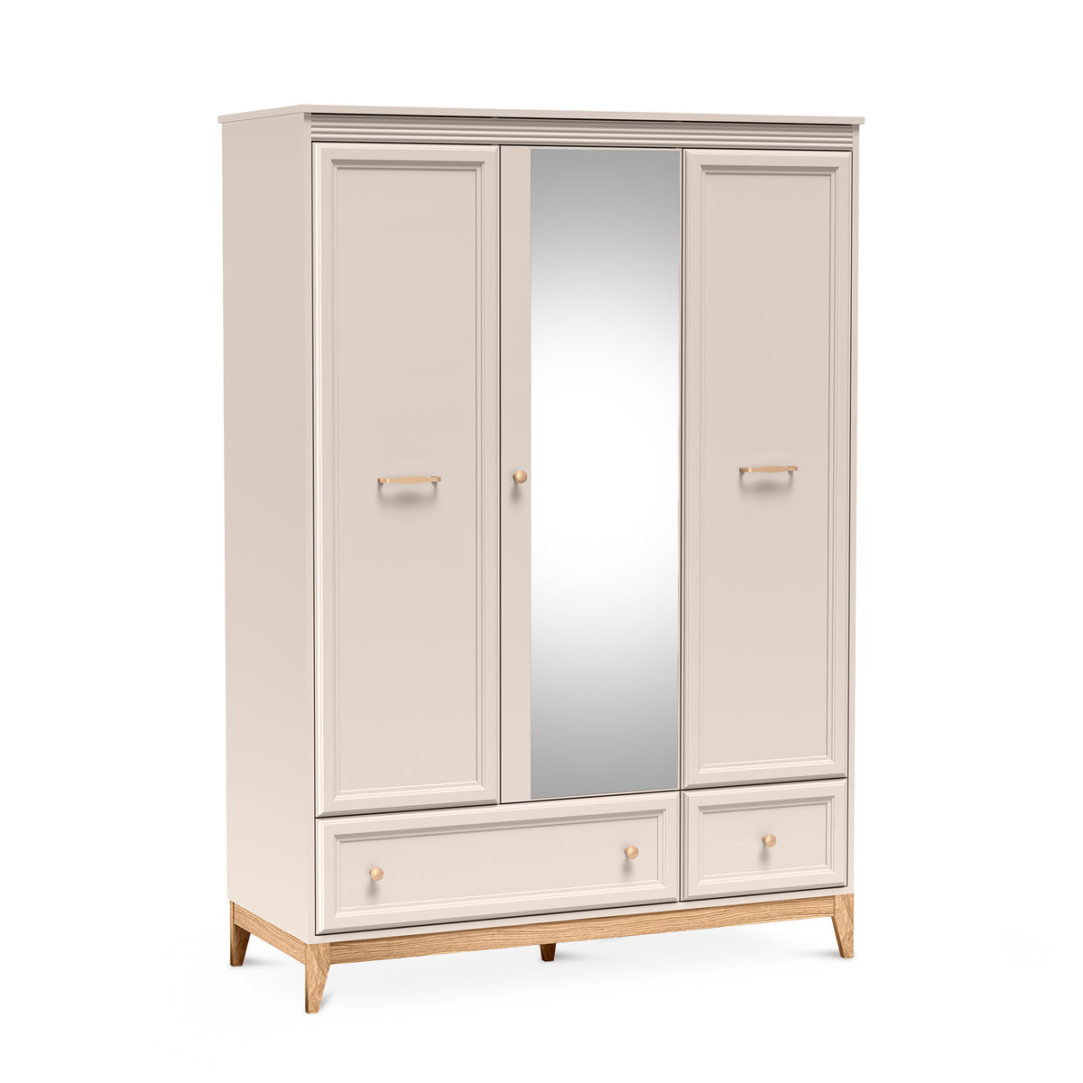 Serena Wardrobe with Mirror 136x193 with 3 Doors, Modern Classic Style – angled view | Pillovely