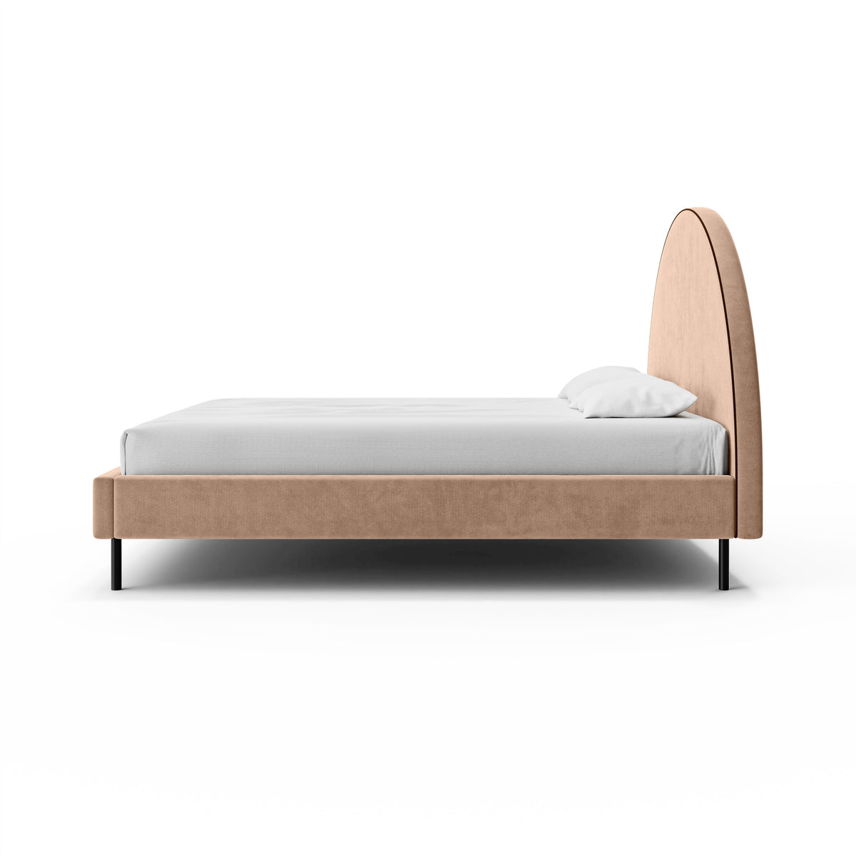 Zora Upholstered Ottoman Bed with a Semicircular Headboard and Storage, Soft Modern Style – side view