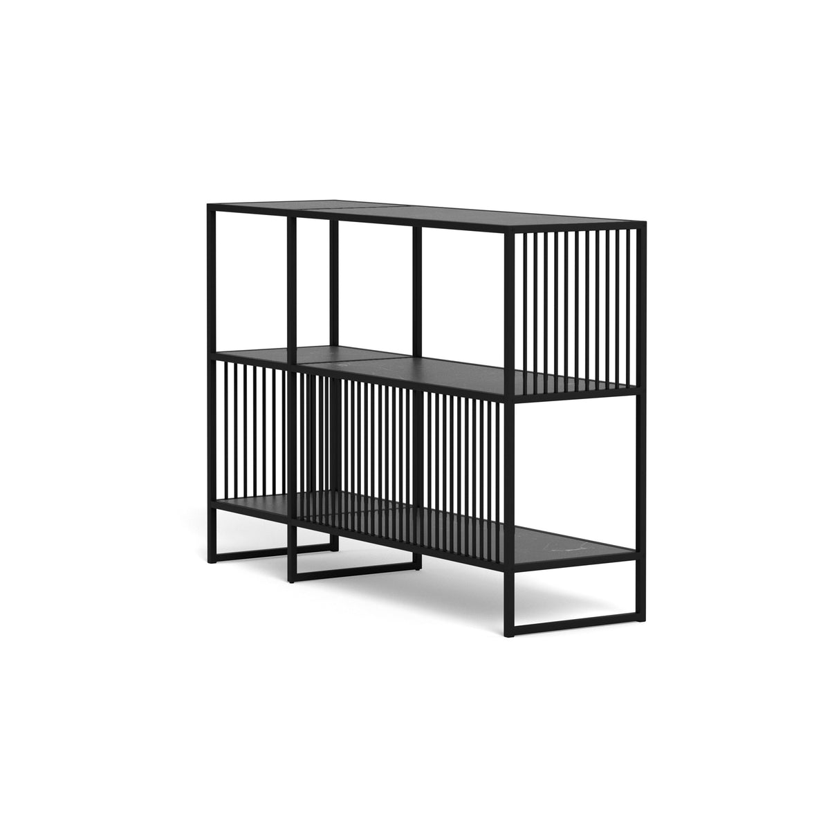 Cella Bookcase 120x83 with a Black Marble Effect, Modern Style – angled view