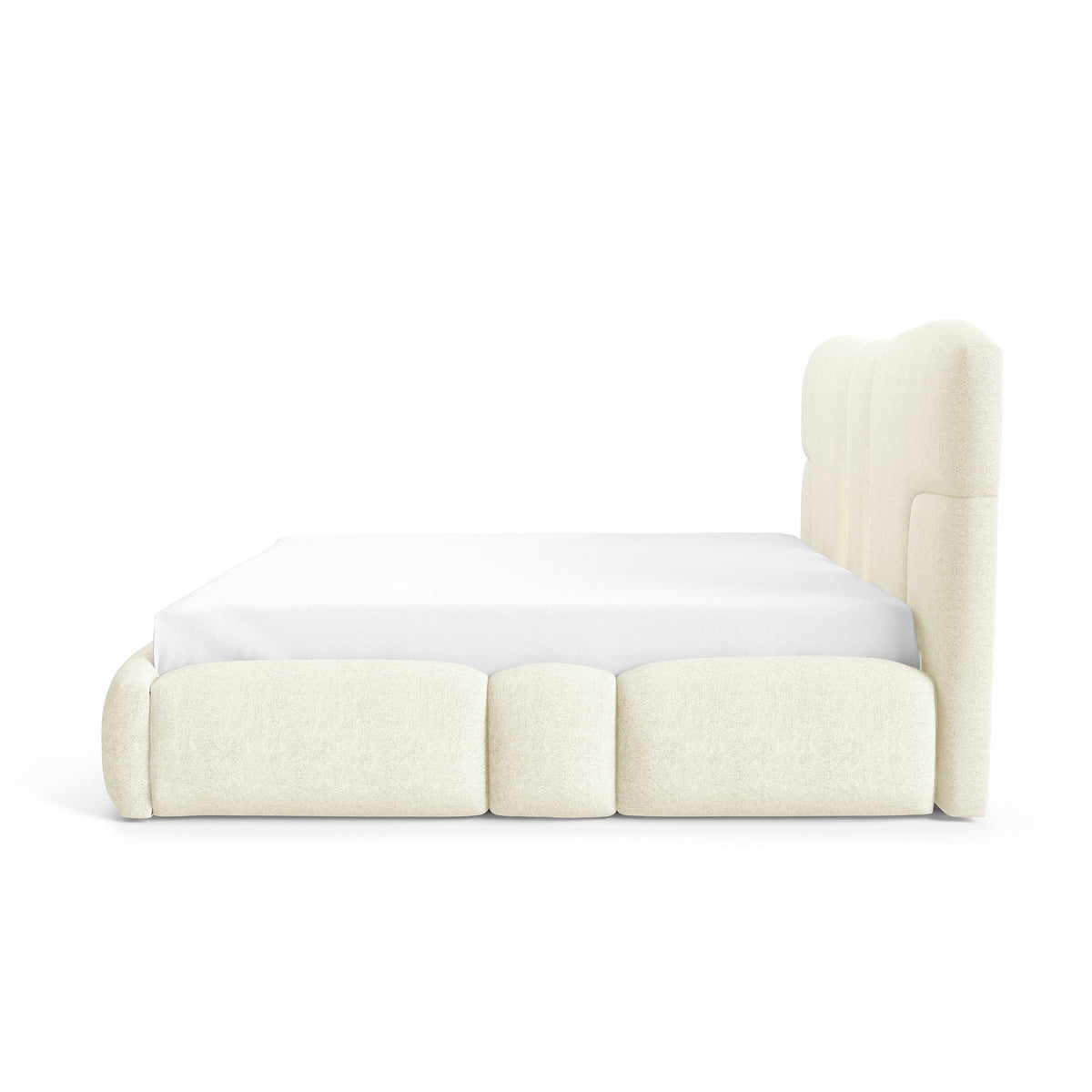 Puffra Upholstered Ottoman Bed with Storage, Various Sizes in Soft Style – side view