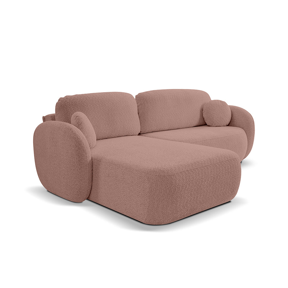 Olemo 4 Seater Corner Sofa Bed, Minimalist Style, Abriamo Fabric – Left-sided, Burnt Plum (ABRIAMO 12)