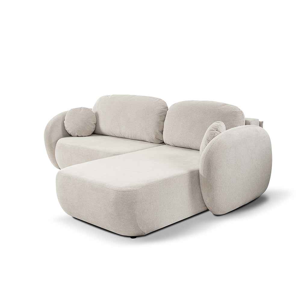 Olemo Corner Sofa Bed DL 248 cm, Modern Style, Aragon Fabric – Right-sided, Cream Taupe (ARAGON 03)