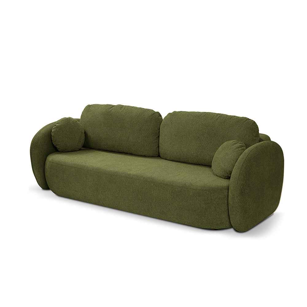 Olemo 3 Seater Sofa Bed 142x200 with Storage, Art Deco Style, Aragon Fabric – Yew Green (ARAGON 39)