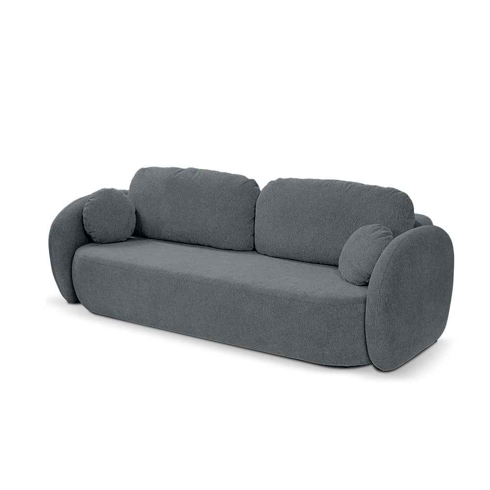 Olemo 3 Seater Sofa Bed 142x200 with Storage, Art Deco Style, Aragon Fabric – Dark Ash (ARAGON 93)