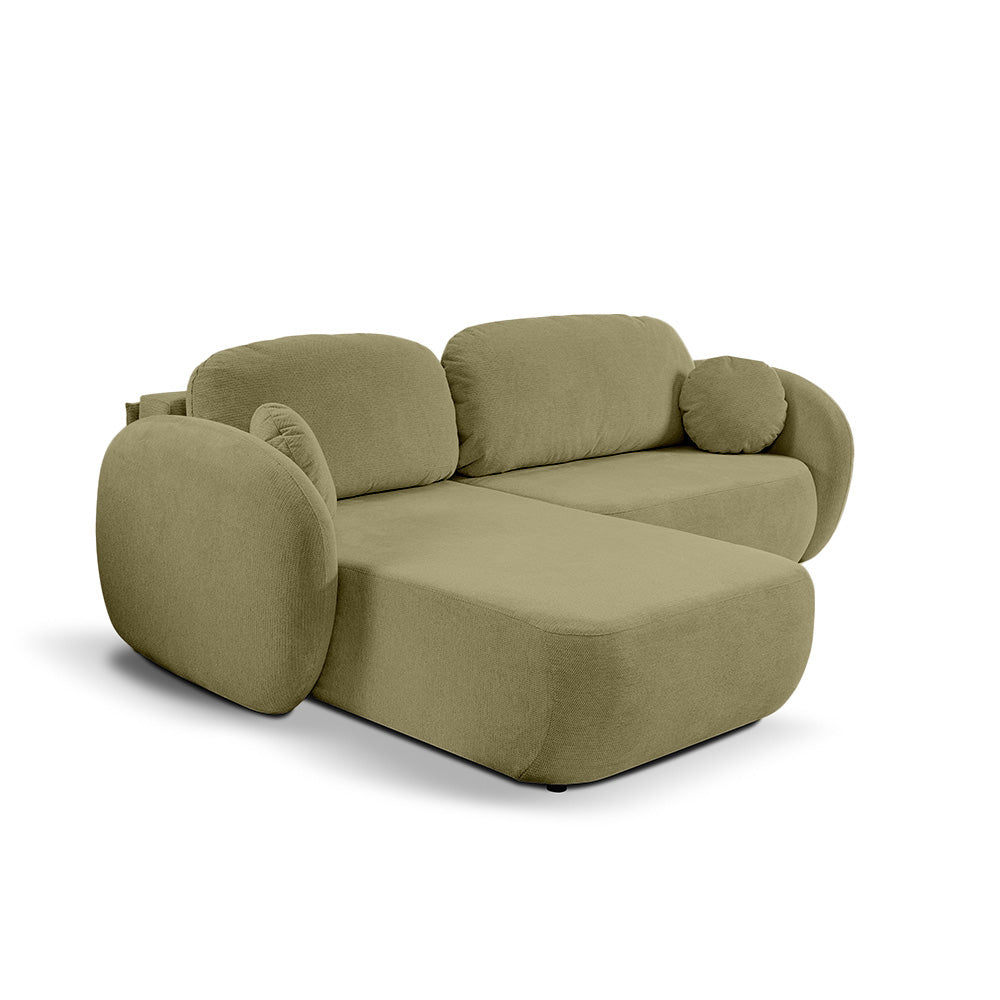 Olemo Corner Sofa Bed DL 248 cm, Modern Style, Aragon Fabric – Left-sided, Golden Linen (ARAGON 35)