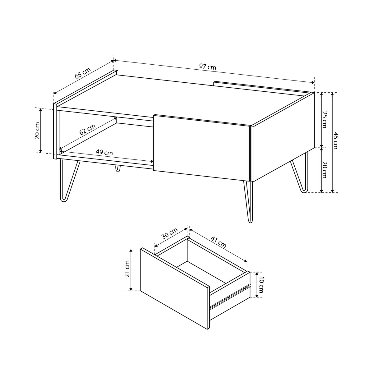 Ballada Coffee Table 97x45 cm with Drawer, Modern Style – photo 6