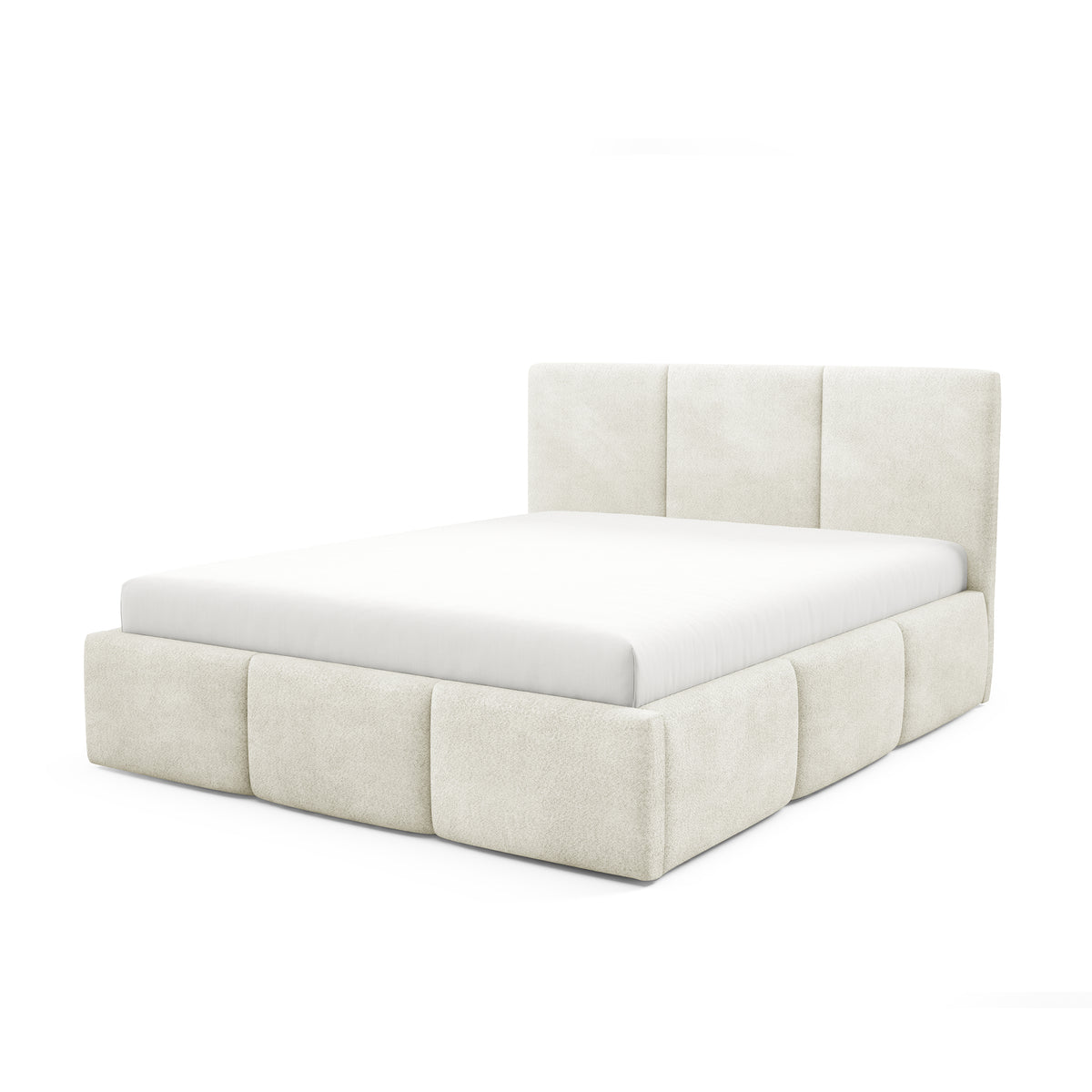 Gestoffeerd bed met opbergruimte in verschillende maten, in moderne stijl, stof Coral | Melora Niet-Linnen Beige (CORAL 15)