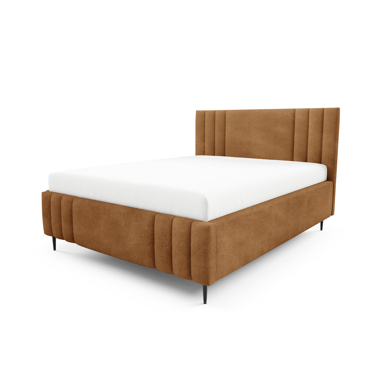 Gestoffeerd bed met opbergruimte in verschillende maten, in elegante stijl, Coral-stof | Falda Tak karamelbruin (CORAL 35)