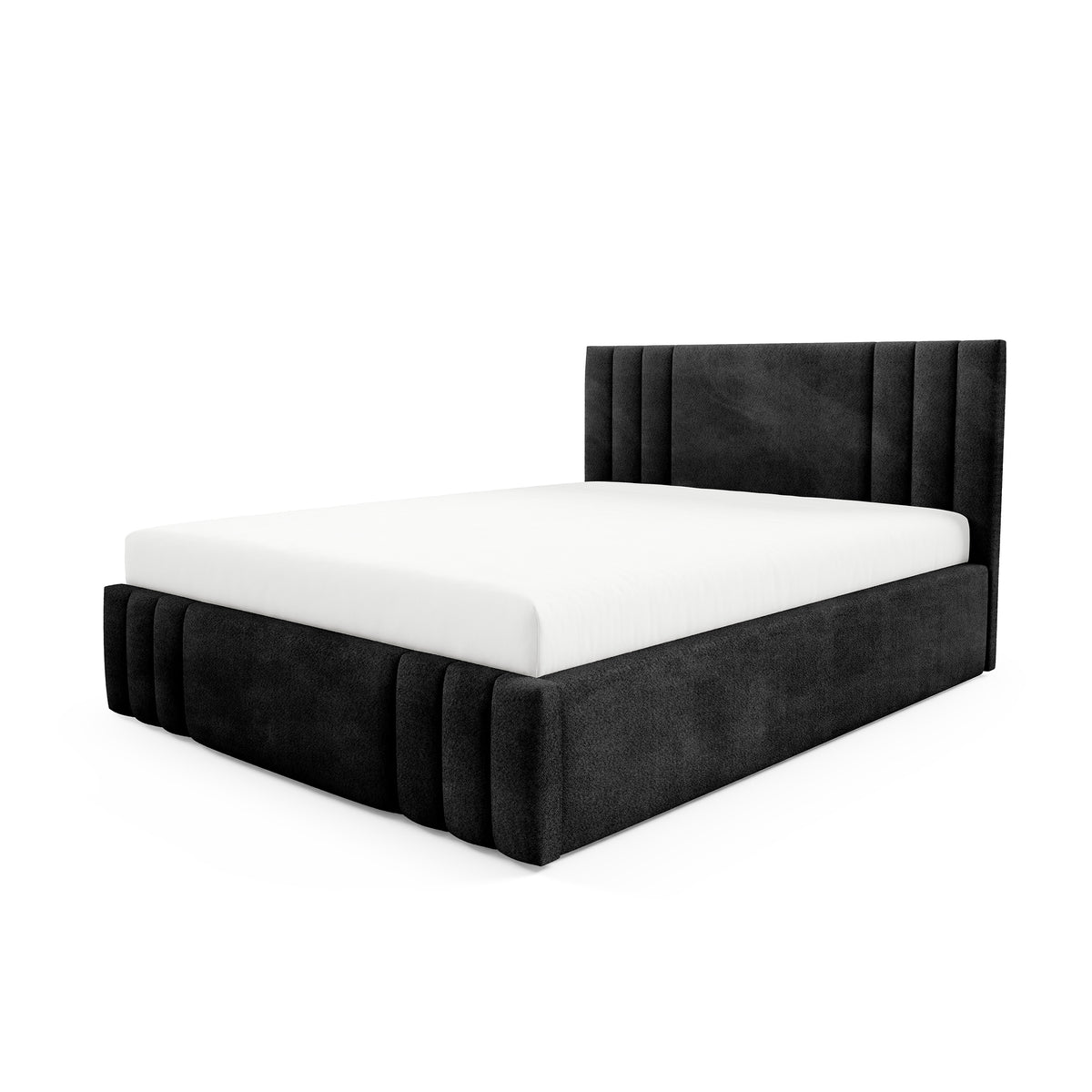 Gestoffeerd bed met opbergruimte in verschillende maten, in elegante stijl, stof Coral | Falda Niet-vulkanisch zwart (CORAL 60)