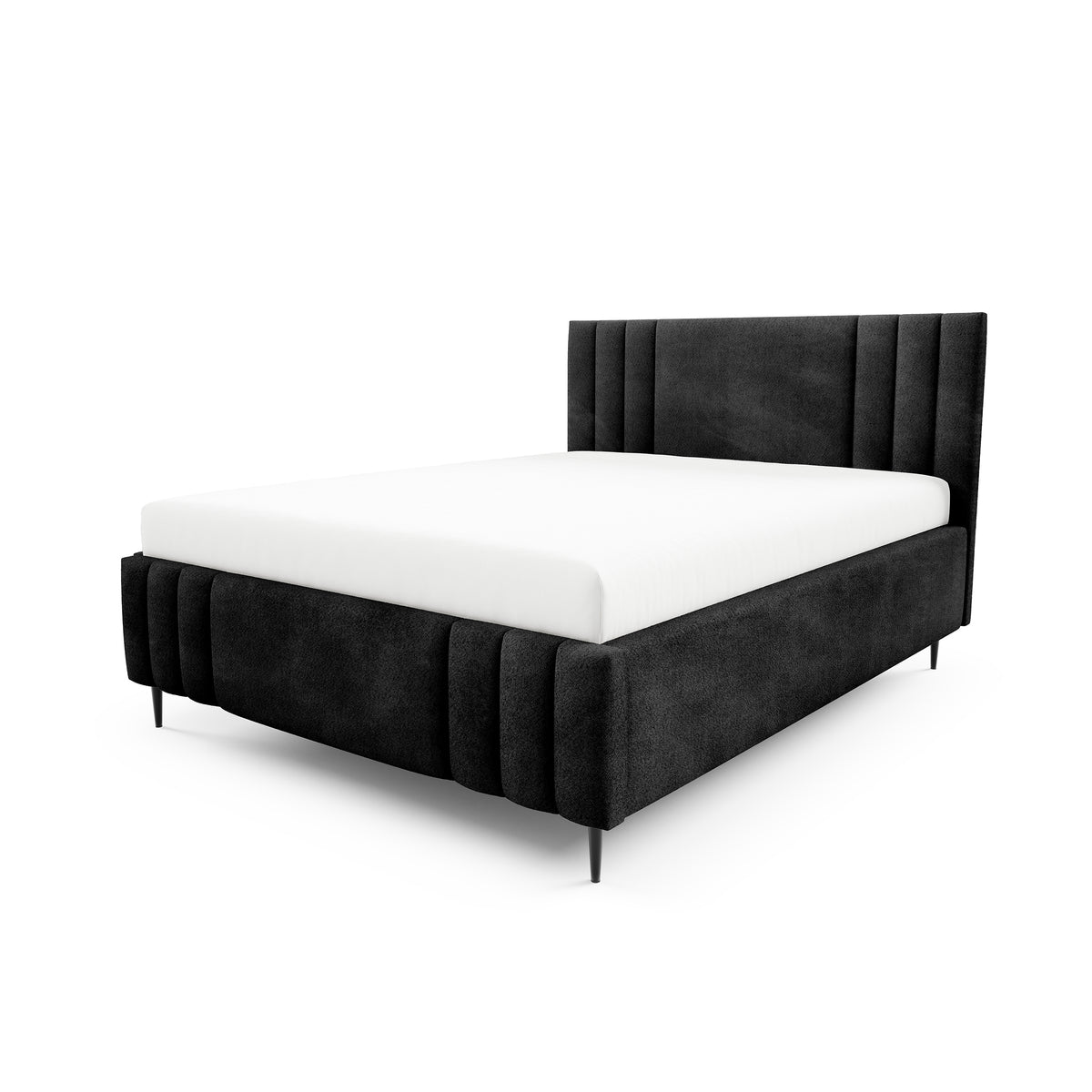 Gestoffeerd bed met opbergruimte in verschillende maten, in een elegante stijl, stof Coral | Falda Tak Vulkanisch Zwart (CORAL 60)