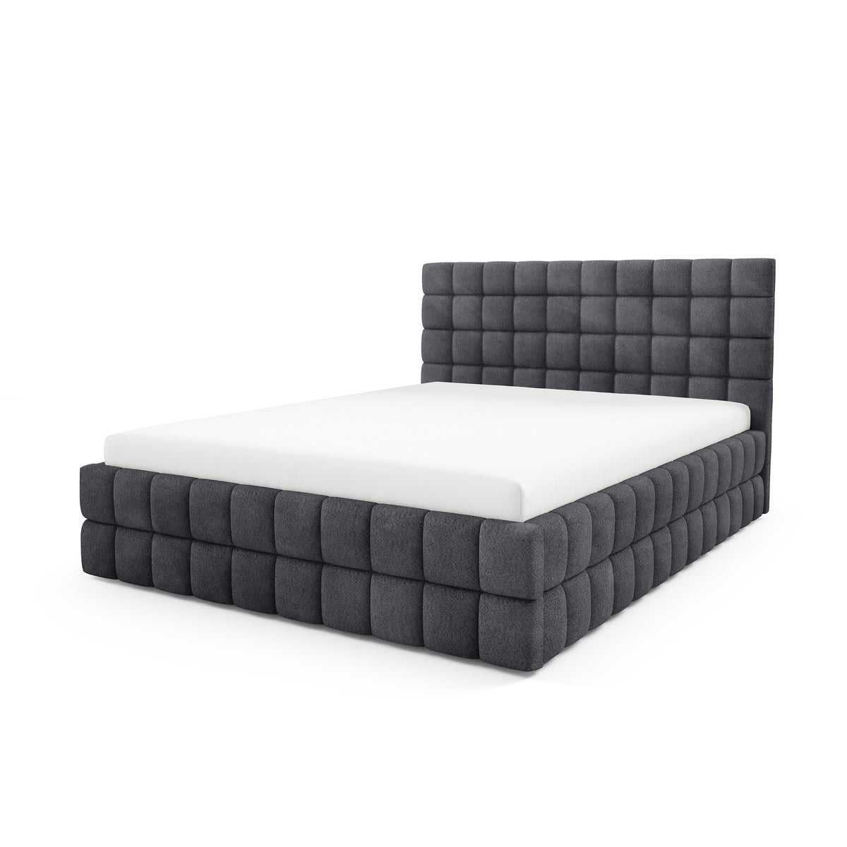 Stratus Upholstered Ottoman Bed with Storage, Various Sizes in Modern Style, Coral Fabric – Graphite Shadow (CORAL 80)