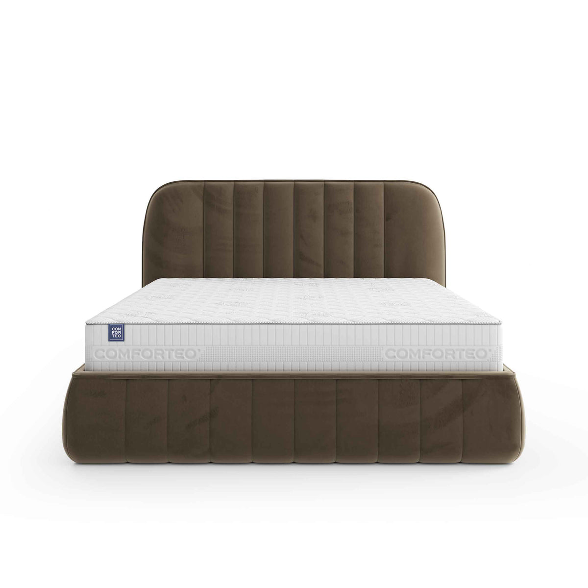 Carla Upholstered Ottoman Bed with Storage, Soft Minimalism Style – front view