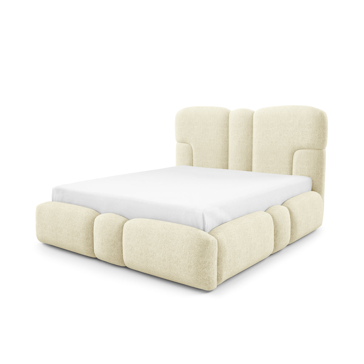 Puffra Upholstered Ottoman Bed with Storage, Various Sizes in Soft Style – Sandy Cream (DOHA 02)