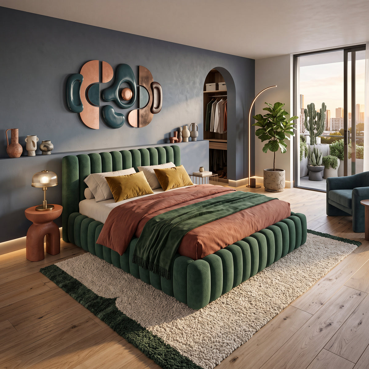 Pastel Upholstered Ottoman Bed with Storage, Modern Soft Style 140x200, 160x200 and 180x200, Doha Fabric – in a room setting