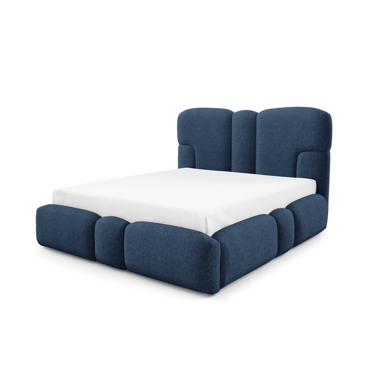 Puffra Upholstered Ottoman Bed with Storage, Various Sizes in Soft Style – Ink Blue (DOHA 11)