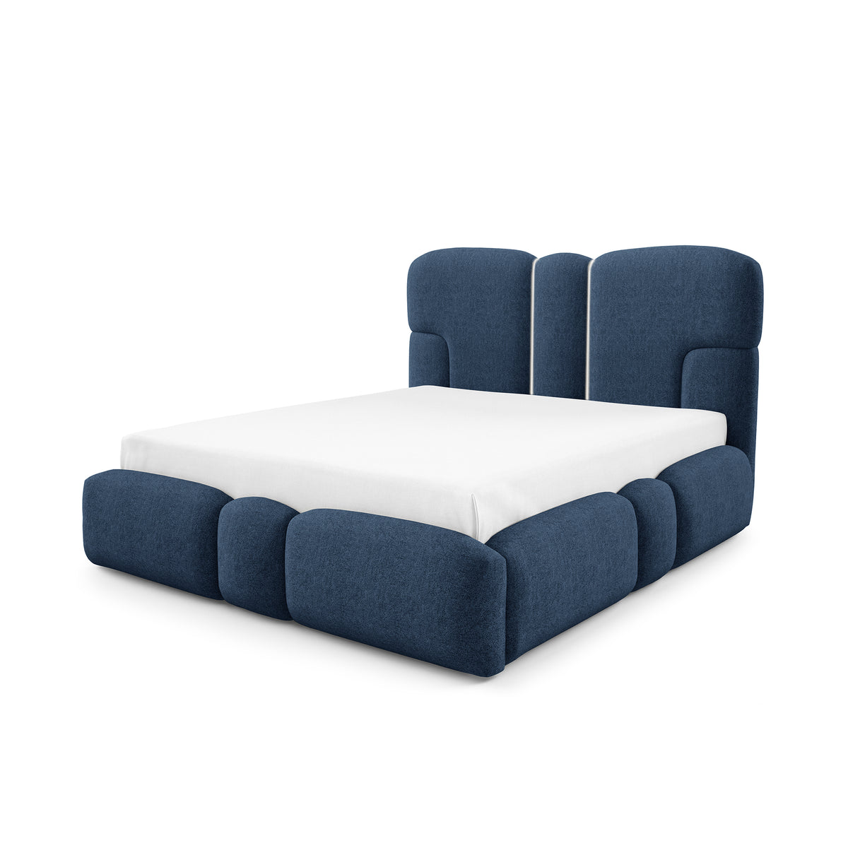 Puffra Upholstered Ottoman Bed with Storage, Various Sizes in Soft Style – Ink Blue (DOHA 11)