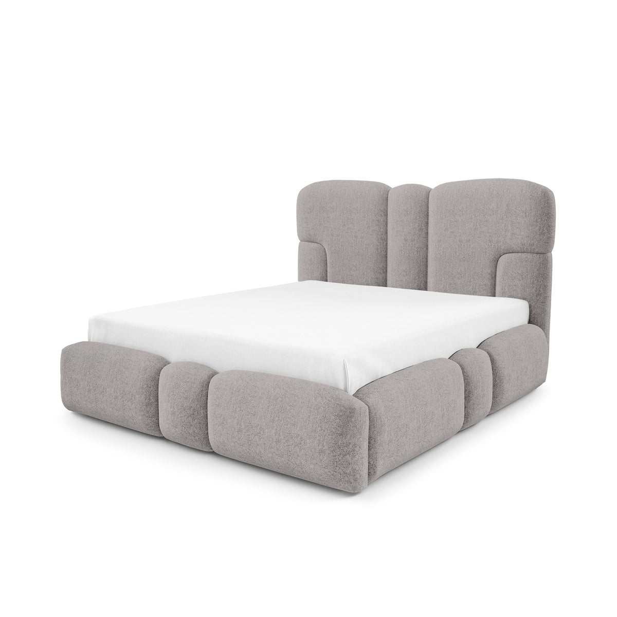 Puffra Upholstered Ottoman Bed with Storage, Various Sizes in Soft Style – Marble Grey (DOHA 16)