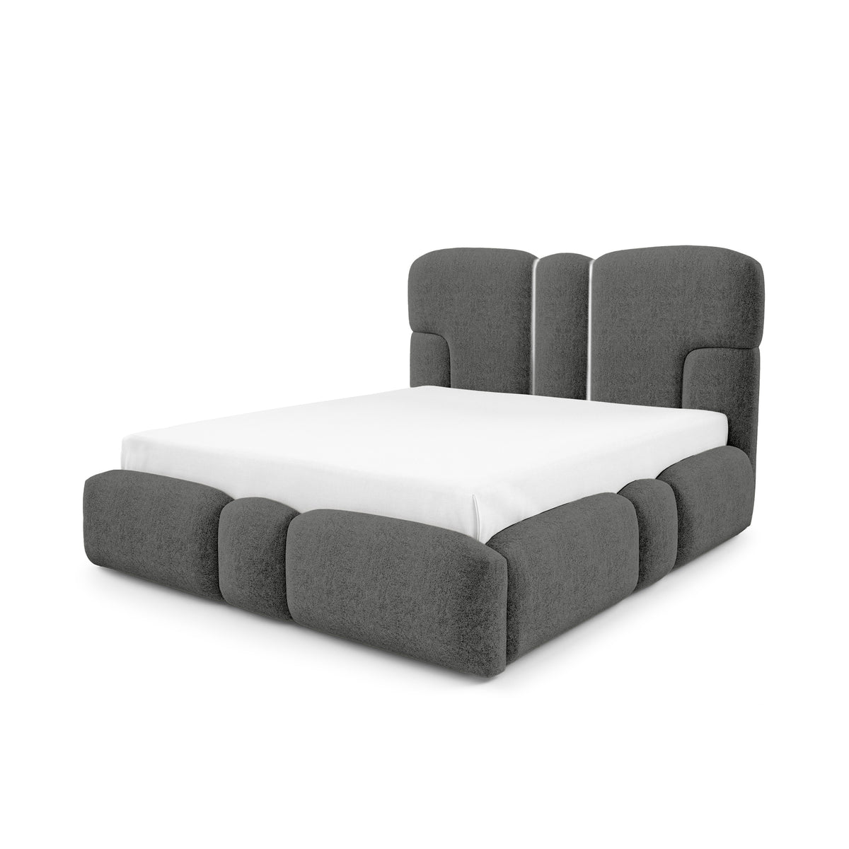 Puffra Upholstered Ottoman Bed with Storage, Various Sizes in Soft Style – Dark Basalt (DOHA 20)