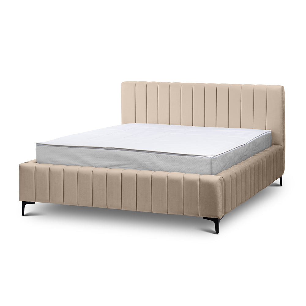 Drevy Upholstered Ottoman Bed with Storage, Modern Style – Fresh Velvet, Vertical Stitching – Light Almond (FRESH 03), 200