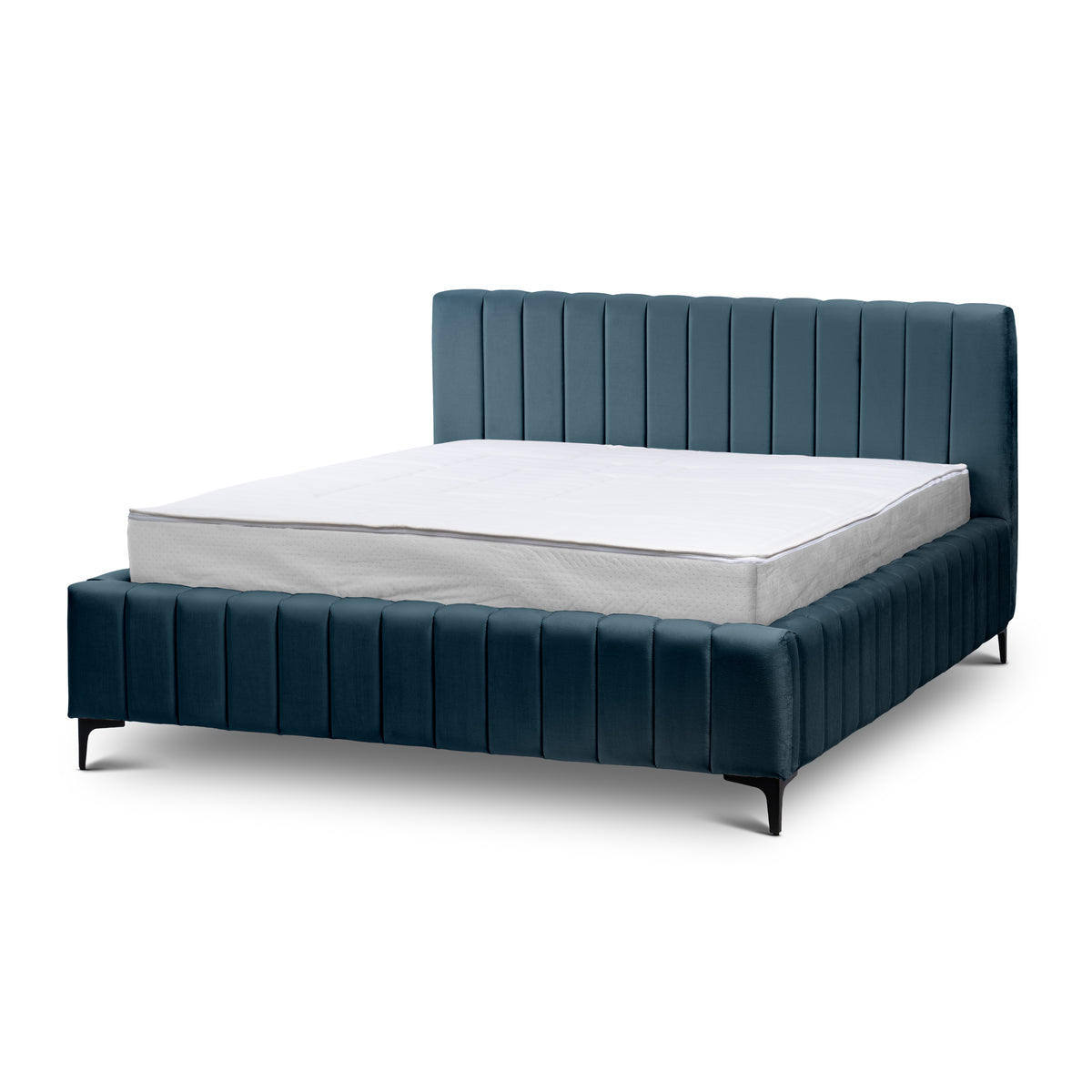 Drevy Upholstered Ottoman Bed with Storage, Modern Style – Fresh Velvet, Vertical Stitching – Nordic Ocean (FRESH 34), 200