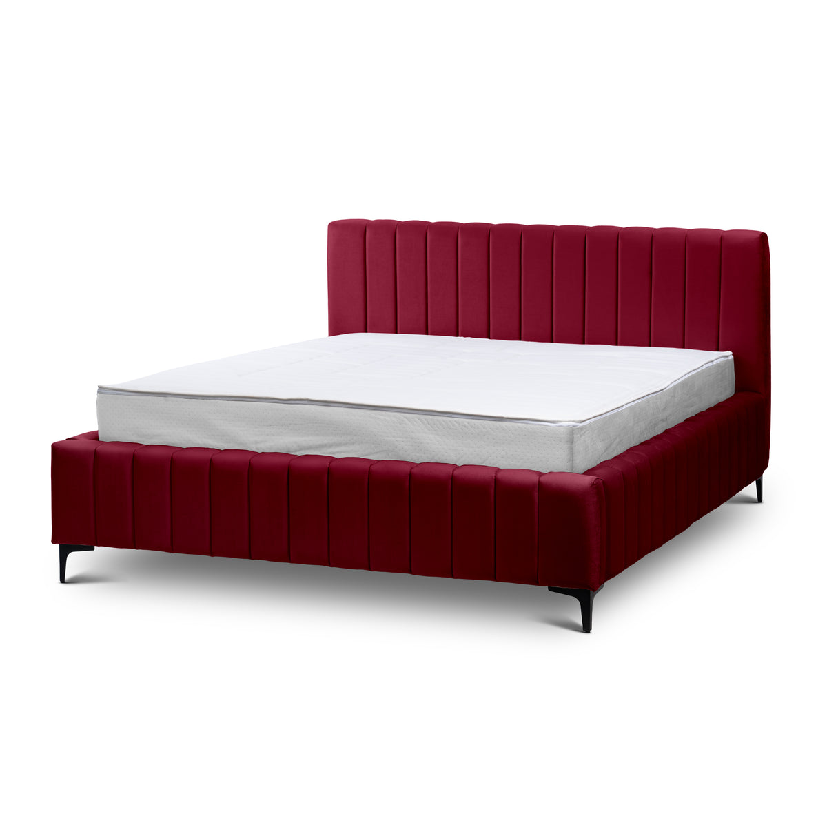 Drevy Upholstered Ottoman Bed with Storage, Modern Style – Fresh Velvet, Vertical Stitching – Ruby Raspberry (FRESH 08), 200