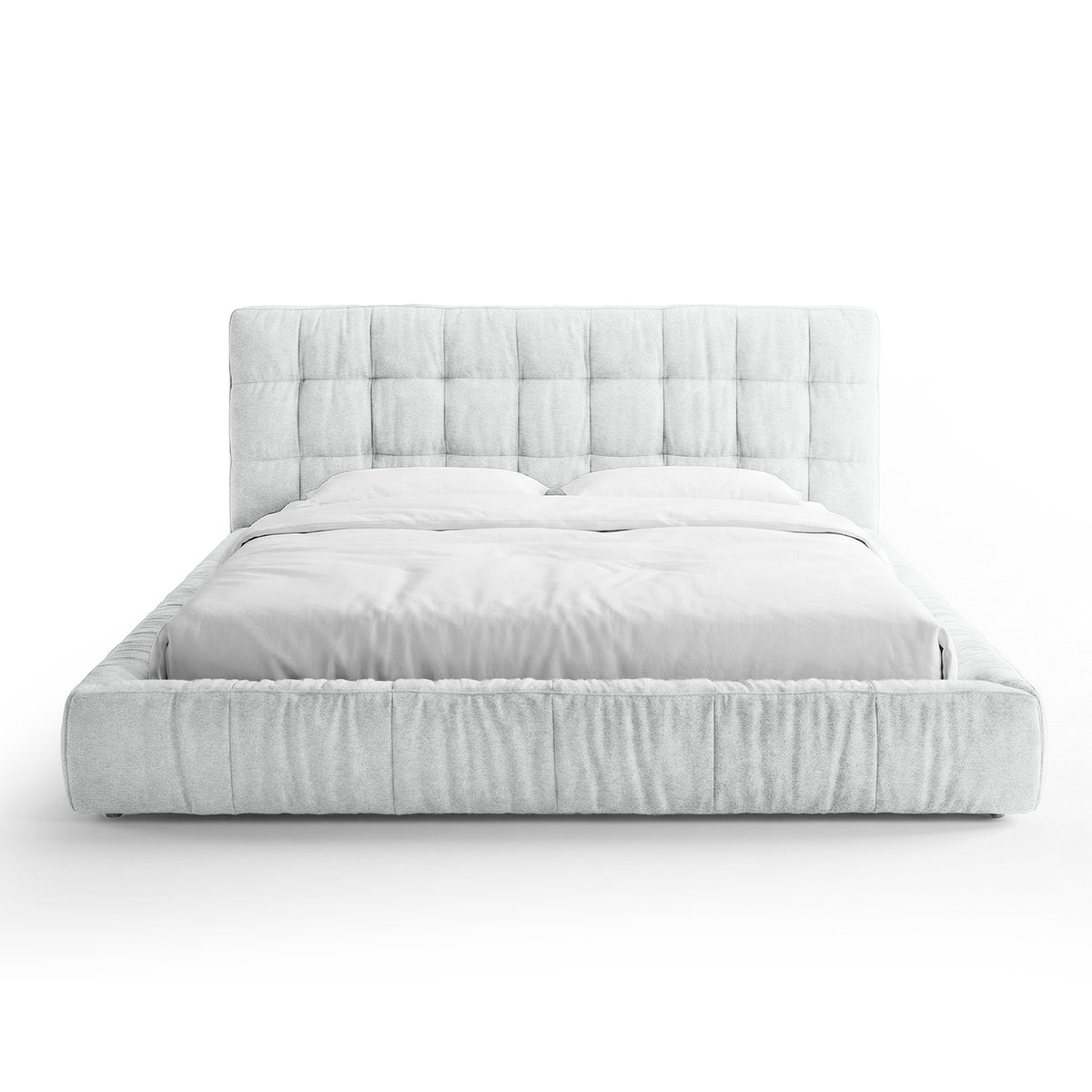 Gestoffeerd bed met capitonnering en laag frame in moderne stijl | Talaro 200x200 Zilveren Wolk (GOLDEN 01)
