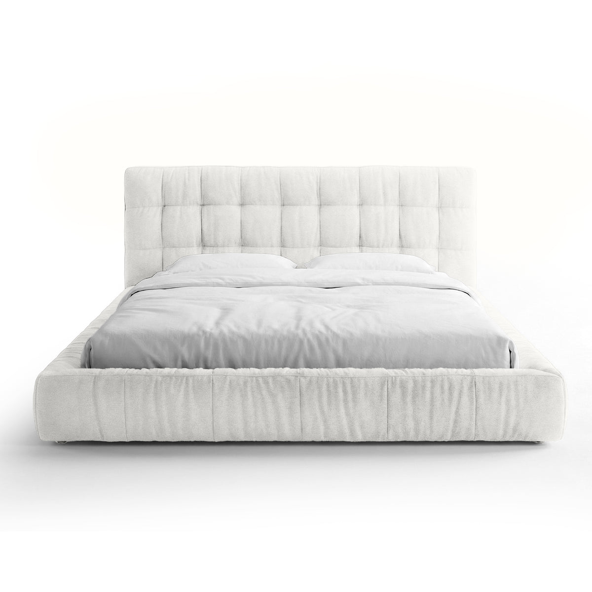 Gestoffeerd bed met capitonnage en laag frame in moderne stijl | Talaro 200x200 Vanille-as (GOLDEN 03)