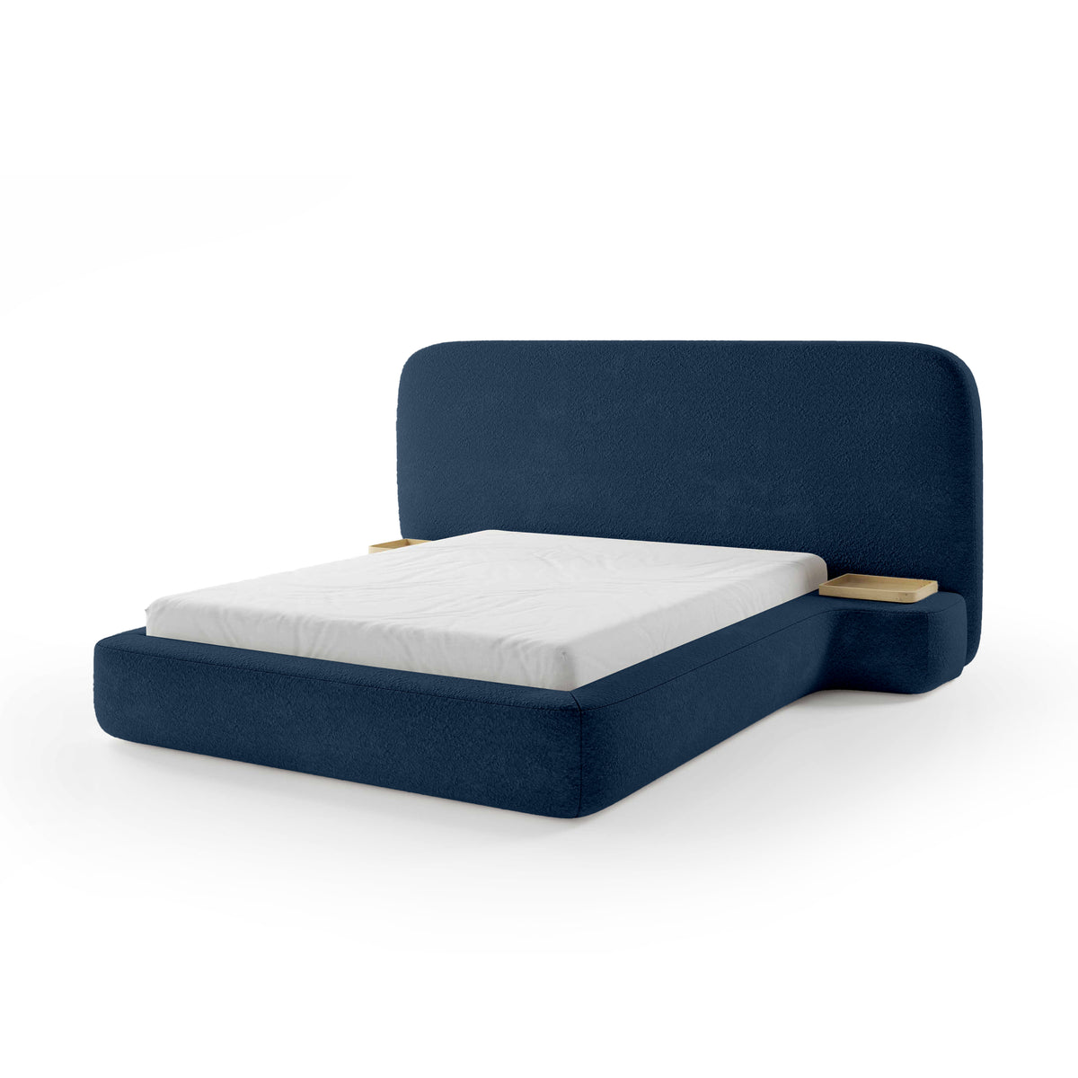 Genz Upholstered Bed, Japandi Style – Night Azure (ARAGON 79), 200