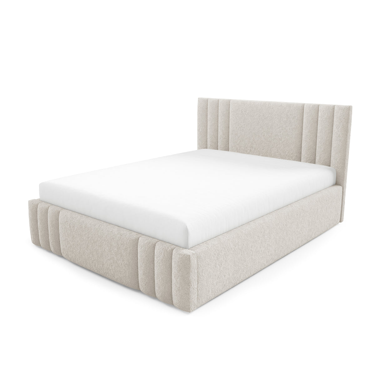 Falda Upholstered Ottoman Bed with Storage, Various Sizes in Elegant Style, Lambi Fabric – Sandy Linen (LAMBI 05)