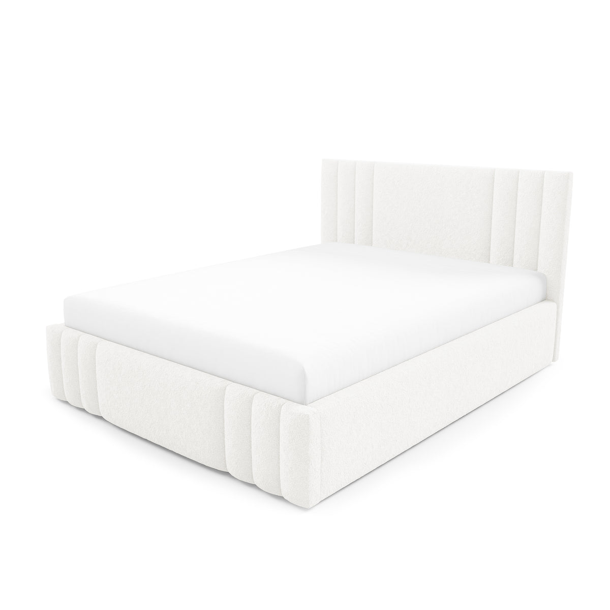 Falda Upholstered Ottoman Bed with Storage, Various Sizes in Elegant Style, Lambi Fabric – Morning Mist (LAMBI 07)