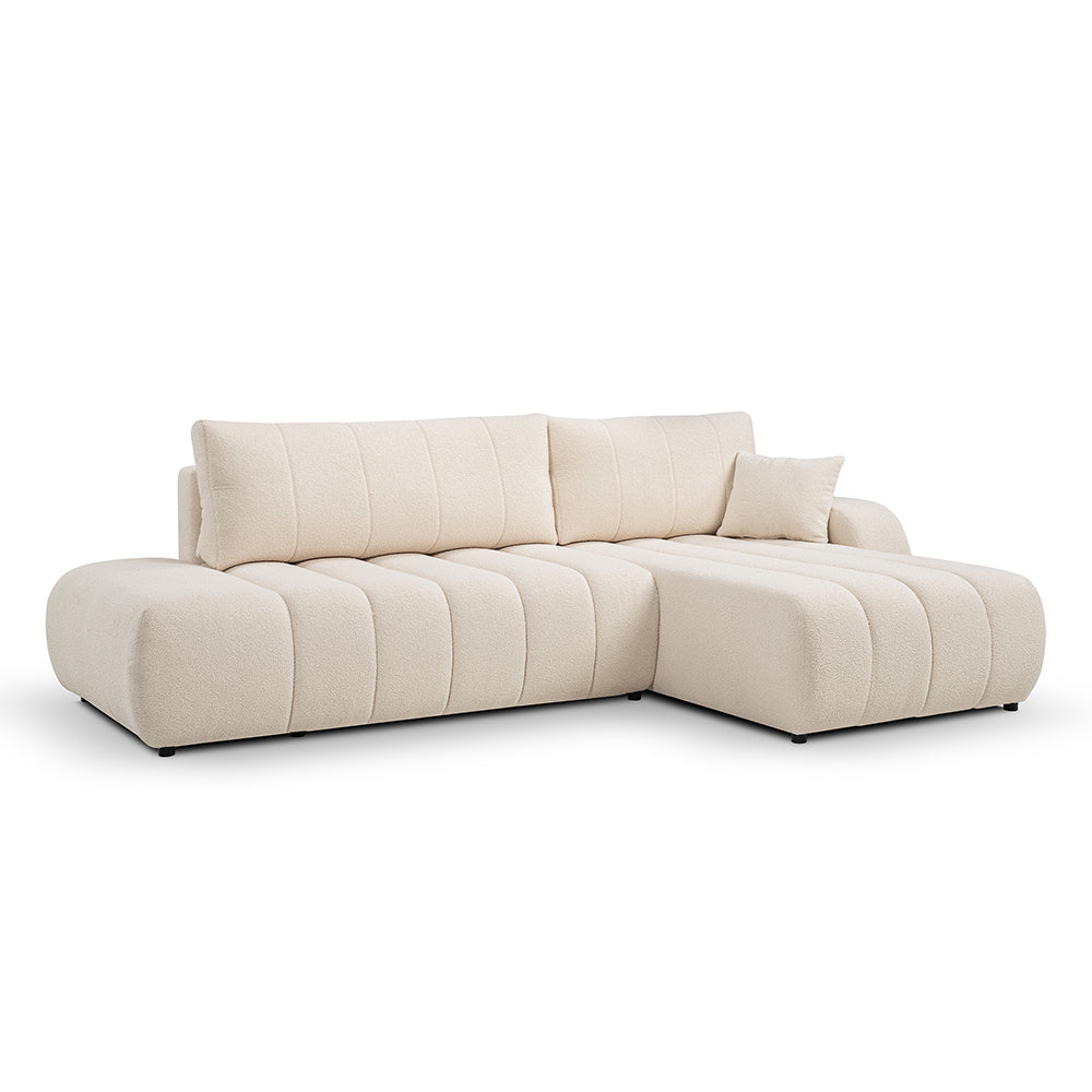 Baloa Corner Sofa Bed DL 276 cm, Modern Style – Right-sided, Powder Bone (LAMBI 08)