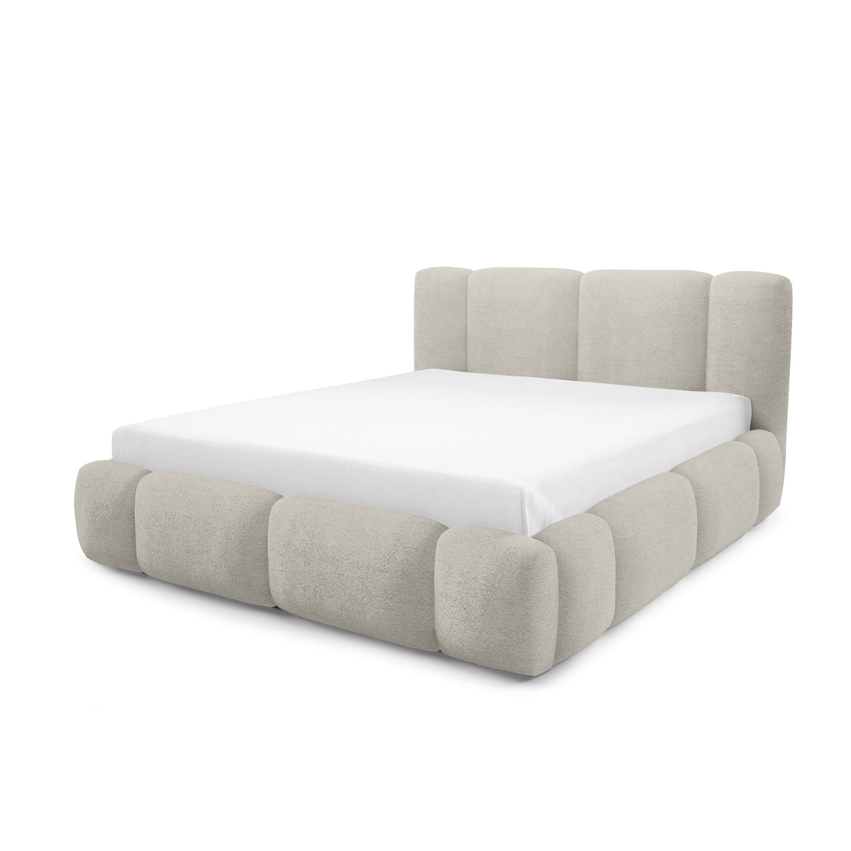 Neria Upholstered Ottoman Bed with Storage, Various Sizes in Japandi Style – Powder Bone (LAMBI 08)