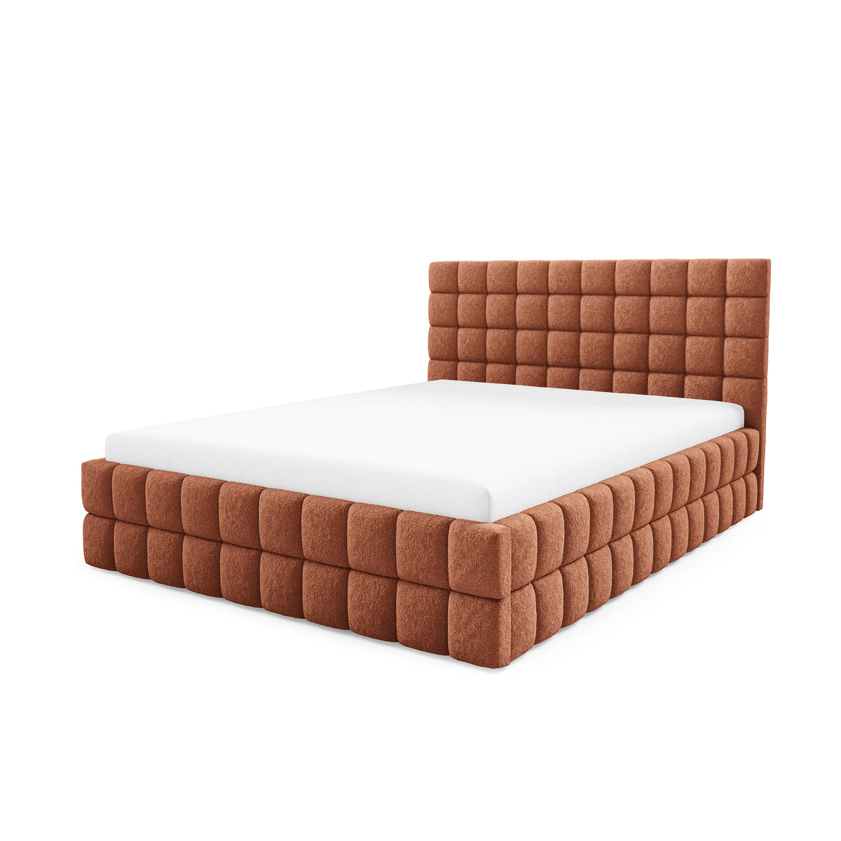 Stratus Upholstered Ottoman Bed with Storage, Various Sizes in Modern Style, Lambi Fabric – Copper Glow (LAMBI 14)