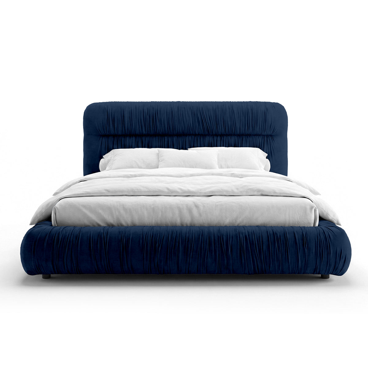 Drapori Upholstered Pleated Ottoman Bed with Storage, Modern Style – Midnight Sapphire (MAGIC VELVET 2216)