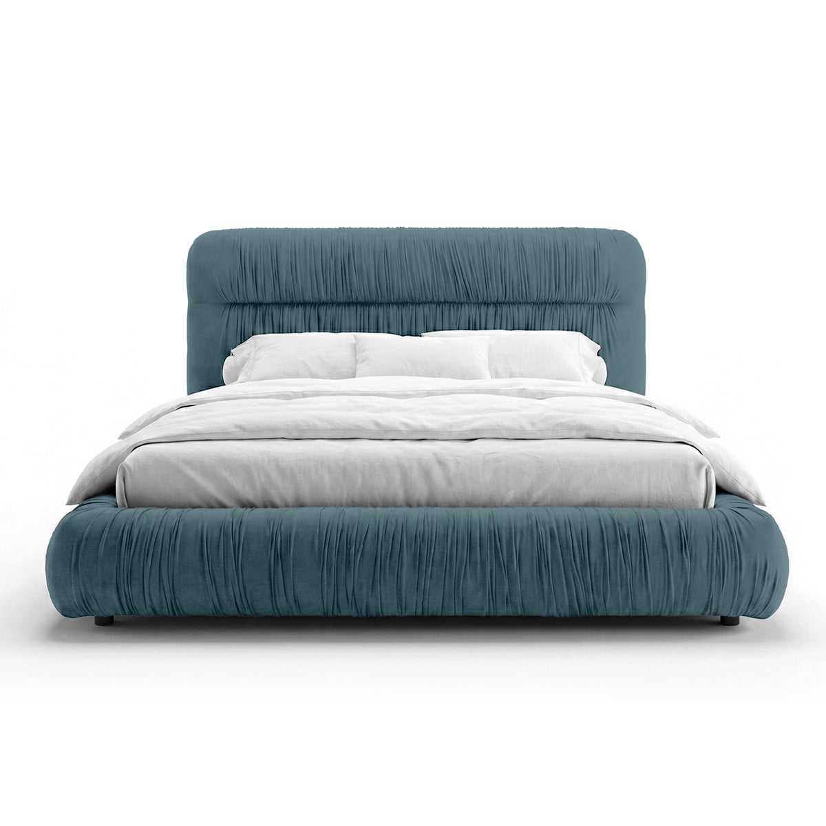Drapori Upholstered Pleated Ottoman Bed with Storage, Modern Style – Steel Lagoon (MAGIC VELVET 2233)