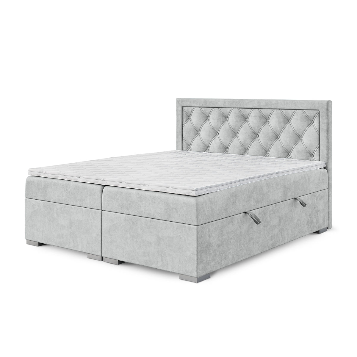Santia Diamond-tufted Continental Divan Bed with Two Storage Compartments, Glamour Style – 140x200, Icy Mist (MAGIC VELVET 2239)