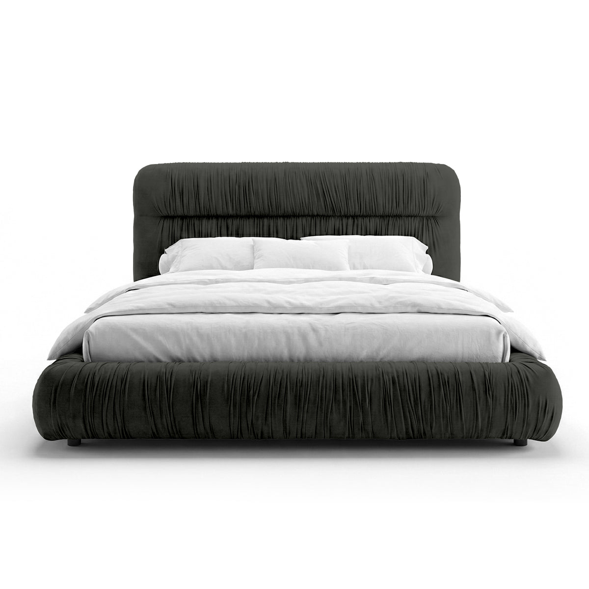 Drapori Upholstered Pleated Ottoman Bed with Storage, Modern Style – Velvet Black (MAGIC VELVET 2273)