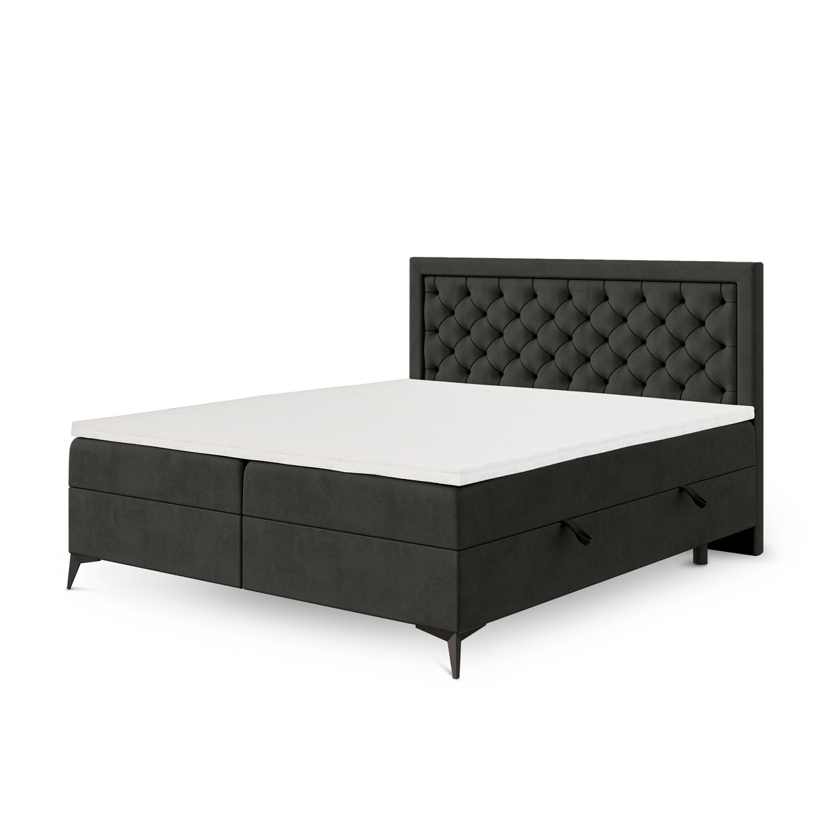 Rosselia Quilted Continental Divan Bed with Two Storage Compartments, Glamour Style – 200x200, Velvet Black (MAGIC VELVET 2273)