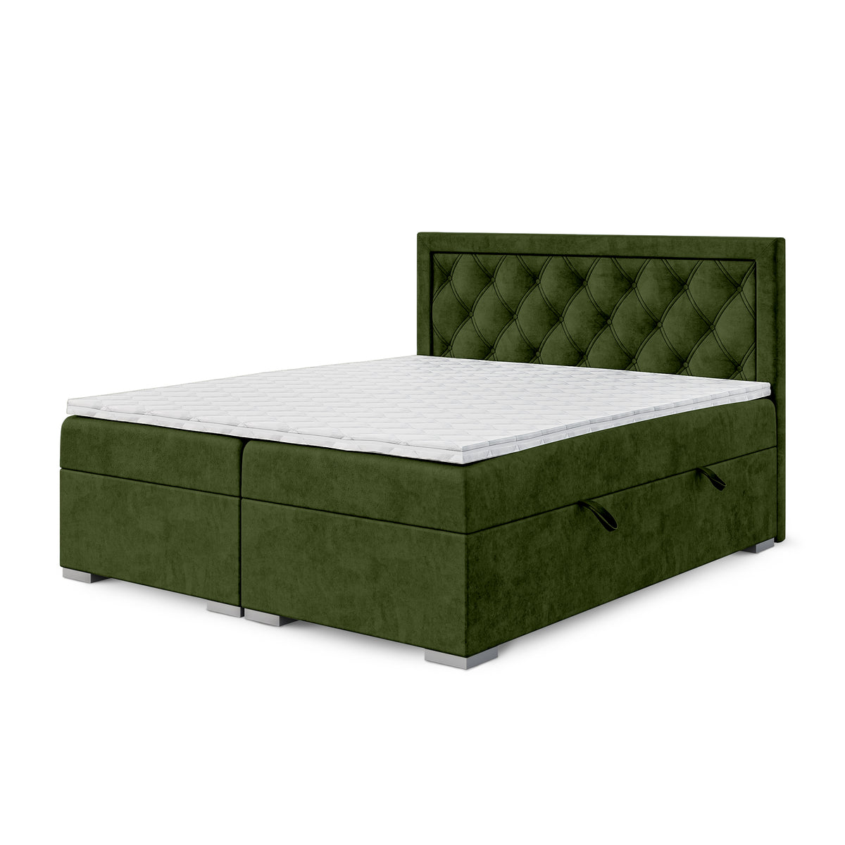 Santia Diamond-tufted Continental Divan Bed with Two Storage Compartments, Glamour Style – 140x200, Forest Moss (MAGIC VELVET 2295)